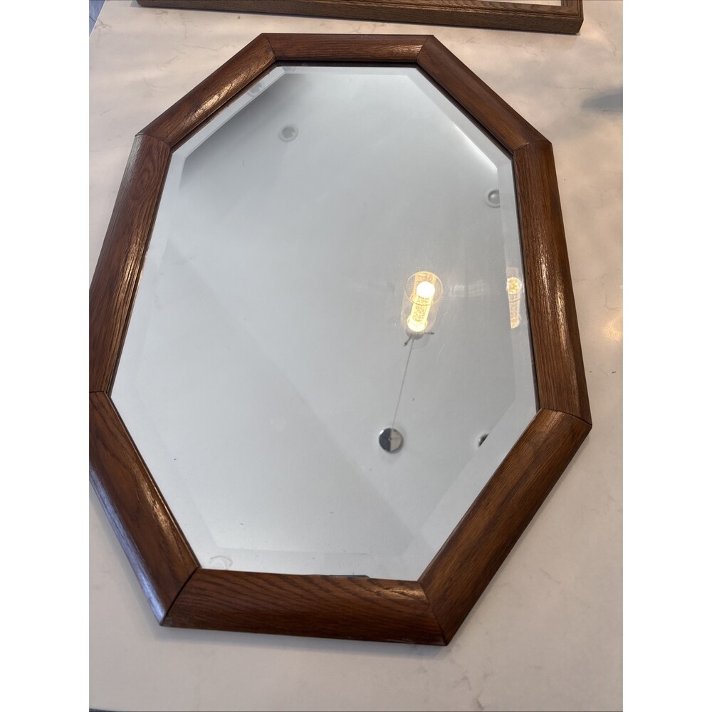 Vintage Oak Framed Octagon Hanging Mirror 27x19